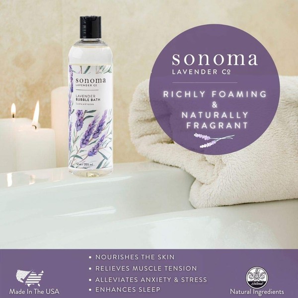 Sonoma Lavender, Lavender Bubble Bath, Relaxing Bath Bubbles with Essential Oils, Natural Bubble Bath for Adults and Kids, 12 oz.