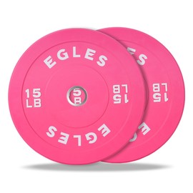 Egles Vibrant Pink Weight Plates, Rubber Barbell Plates, 2-inch Olympic Standard 15LB Pair Olympic Bumper Plates Steel Inserts for Home Gym Weightlifting, Strength Training, Fit Workouts