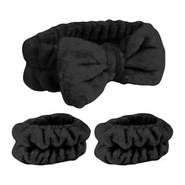 Diadema Y Muñequeras Skincare Para Cuidado Facial Y El Maquillaje, Accesorios Para Sujetar El Cabello, Aplicar Mascarillas, Tratamientos Faciales Y Cosméticos Spa En Casa (Negro)