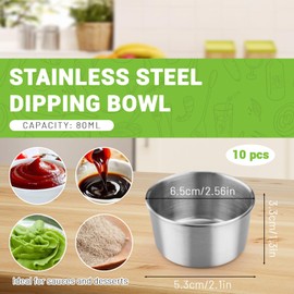 Huakaile 10 Pieces Stainless Steel Sauce Cups, 2.7 Oz/80 ml Metal Ramekins Dipping Bowls, Small Reusable Condiment Dish Containers for Prep Dessert Meal Seasoning (Silver, 10)