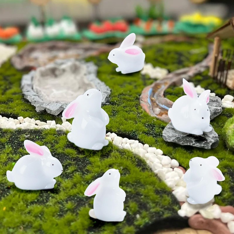Exasinine Mini Rabbit Easter Bunny Miniature Figure Animal Model Fairy
