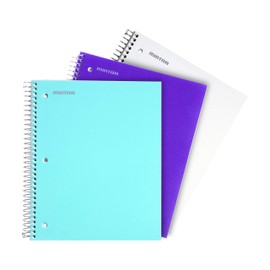 Mintra Office Durable Spiral Notebook - 2 Subject (College Ruled 3pk, Teal, White, Purple)