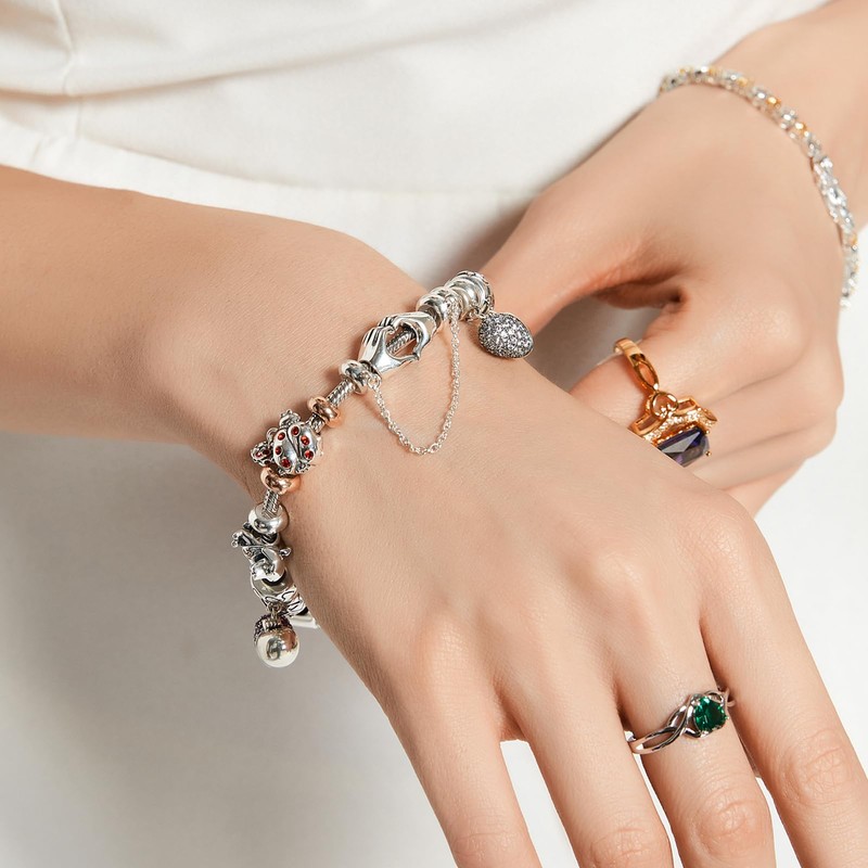 GW Charms Stopper 925 Sterling Silver for Bracelet with Rubber