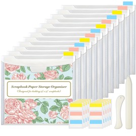 12 Pack 33x32cm Heavy-Duty Clear Folders + 30 Neon Stickers + Bone Paper Trimmer - Jumbo Waterproof Organisers for School, Home & Craft Storage