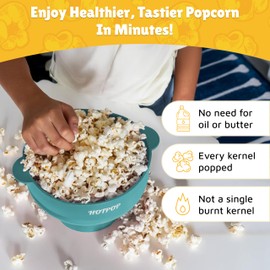 POPCO Silicone Microwave Popcorn Popper with Handles, Silicone Popcorn Maker, Collapsible Bowls, Dishwasher Safe - 15 Colors Available (AQUA)