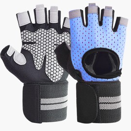 SUJAYU Blue Workout Glove for Men Women, Weight Lifting Gym Gloves, Breathable Exercise Gloves with Anti-Slip Protection, Adjustable Wrist Support, Medium, Microfiber & Silicone