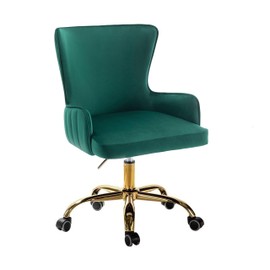 Porthos Home Daria Chic Office Chair with Vertical Channel Tufts on Back, Soft Velvet Upholstery, Wingback Design and Gold Chrome Roller Base, Great as Vanity Chair for Bathroom and Guest Room Too