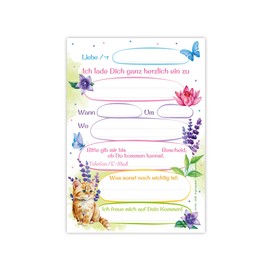 Minkocards 12 Invitation Cards for Children's Birthday Girls Cat Kitten Invitations for Birthday Children Colourful Birthday Invitations