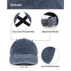 Zylioo M-L High Ponytail Baseball Cap,Big Washed Messy Bun Ponycap,Oversized Criss Cross Golf Cap