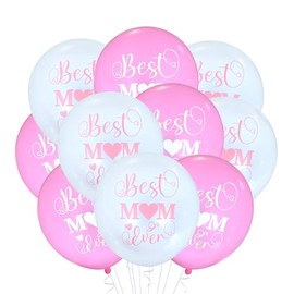Best Mom Ever Balloons 12 Count Latex, Mom Birthday Theme Decoration Party Event Supply, Mother's Day Balloons, 12 Inch Standard Size Air or Helium, Worlds Best Mom Balloons