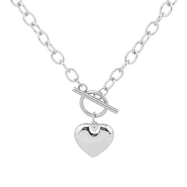 AREUM Necklace, Heart, Mantel Chain, Stainless Steel, Hypoallergenic, OT Hook, Stylish, Men's, Women's, Heart Necklace, Accessory, Stainless Steel, No Gemstone
