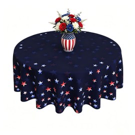 Xumuyin July 4th Patriotic Round Tablecloth 60 Inch Liberty Star Waterproof Heat Resistant Reusable Table Cloth Independence Day Decorations Table Cover for Holiday Kitchen Dinning Party Decor