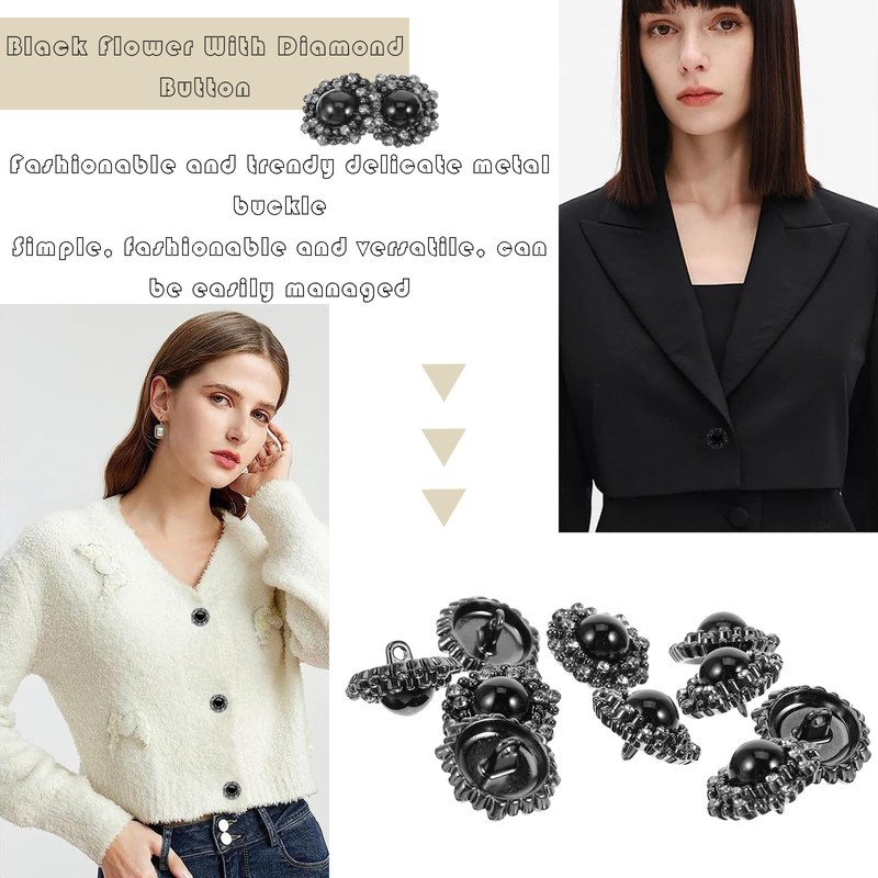 Lwzko 20 Pieces Rhinestone Buttons 20mm Rhinestone Buttons Black Vintage