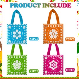 WPDISCZ 20 PCS Non-Woven Bags Mini Mexican Cinco De Mayo Tote Bags Reusable Goodie Treat Candy Bags Fiesta Party bags for Mexican Cinco De Mayo Party Supplies