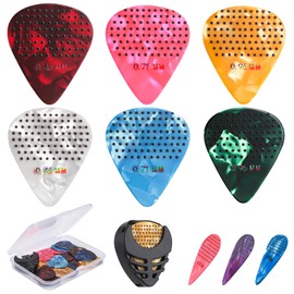 Non-slip Guitar Picks, 0.46 0.71 0.96mm Includes Thin Medium Heavy Guitar Picks,15pcs Variety Colorful Celluloid Plectrums with Guitar Picks Holder and Storage Case (15)