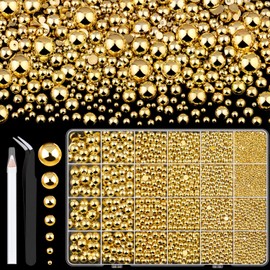 11000Pcs Flatback Pearls for Crafting (Gold), Assorted Size 2/3/4/5/6/8/10mm Non Hotfix Half Pearl, Bedazzling Bead for DIY Crafts Clothing Tumblers Mugs Shoes Fabric Embellishment Nail Art Makeup