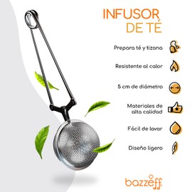Bazzeff Infusor de té de acero inoxidable. Infusores de té para tisana de todo tipo. Tizana infusor con contenedor para gran capacidad de hierbas/tisanas. Infusor para taza clásico. Tea infuser
