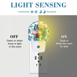 Uiaoiais Night Light Plug into Wall with Flamingo and Palm Leaves, Dusk to Dawn Sensor for Room Decor, Hallway, Kitchen, Bathroom, Nursery, Stairs