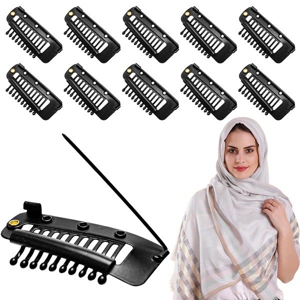 xinrongda 10Pcs Strong Chunni Clips With Safety Pin, Dupatta Clips, Wig Clips U-shape Metal Clips, Hijab Pins Can Be Used For Headscarf And Shirts (Black)