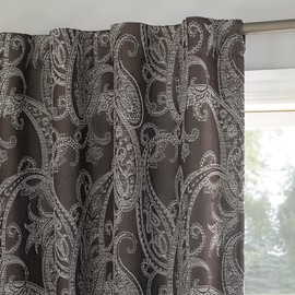 Sun Zero Pedra Paisley Embroidery 100% Blackout Back Tab Curtain Panel, 40" x 84", Chocolate Brown