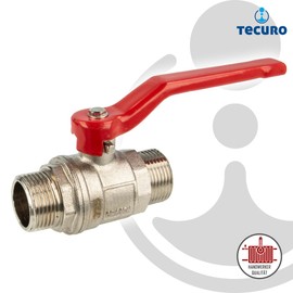 tecuro Ball Valve, Male Thread G 1/2 Inch (DN 15) on Both Sides, Long Steel Lever, Nickel-Plated Brass