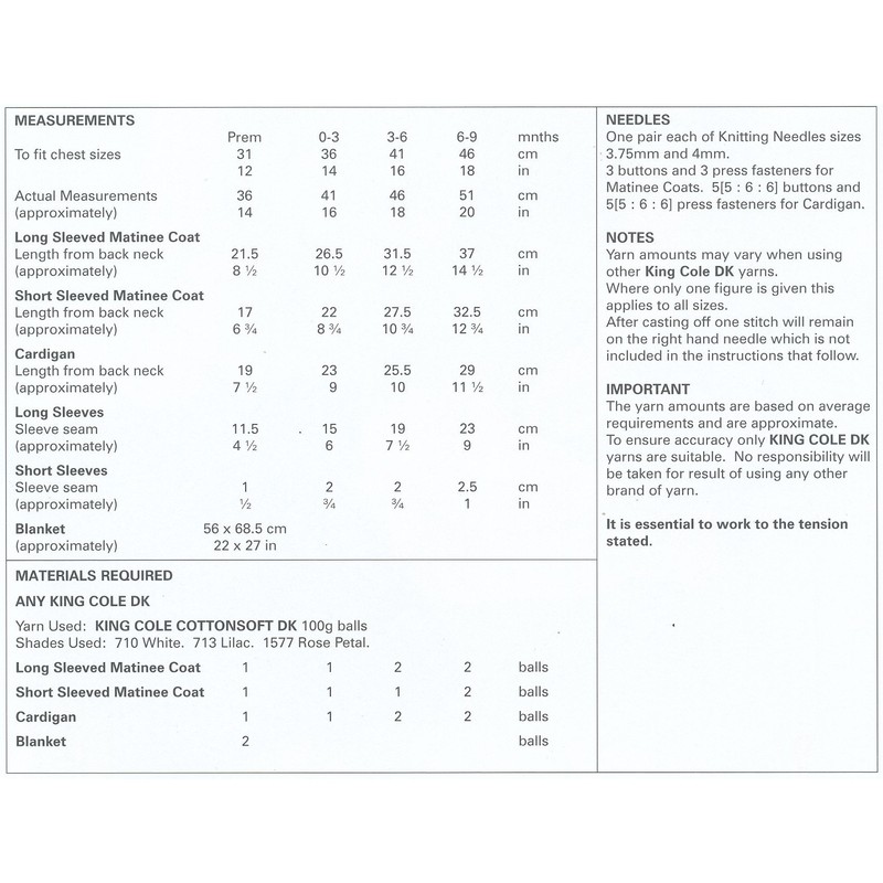 King Cole Baby Double Knitting Pattern Blanket Matinee Coats &