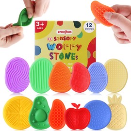 ZRENJHUS Fidget Toys Sensory Stone Silicone Texture Worry Stone 12 Silent Fidget Stress Toys for Kids Anxiety Relief Toys for Classroom