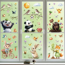 Fensterbilder Selbstklebend Frühling Deko Aufkleber Fenstersticker, Fensteraufkleber Blumen Frühling Sommer Fenster Abziehbilder Blumenwiese Wildblumen Sonnenblume