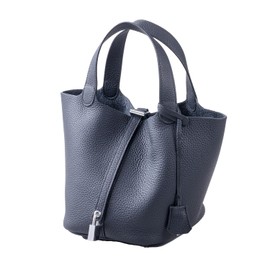 RENNES Genuine Leather Cube-Shaped Handbag, Small Size, With Lock, Crochet Pattered Strap, For Women, black (black 19-3911tcx)