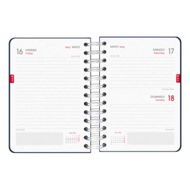 Dohe - School Diary 2024 2025 - Day by Page, Size A6 (12 x 17 cm), Ring Closure and Rubber, Spanish and English, 4 Sticker Pages, September to June, School Supplies - Yale University Navy