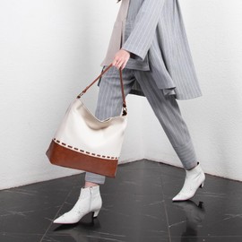 Marvolia Hobo Bags for Women Vegan Leather Shoulder Purses and Handbags Top Handle Handbags with Adjustable Shoulder Strap, White & Brown, One Size