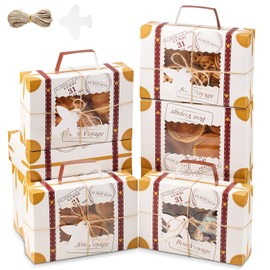 YODYZJ 20-Piece Christmas Cookie Boxes for Gift Giving, 9 x 6 x 2.5 inches Treat Boxes for Desserts, Bakery Boxes with Window, Tags and Twine, Mini Suitcase Party Favor Boxes (Brown, Large)