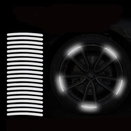 20 unidades Pegatinas Reflectantes para Llantas de Ruedas, decoración tira de advertencia de seguridad nocturna, para motocicleta, bicicleta, calcomanías rueda de coche, Casco, reflector, blanco