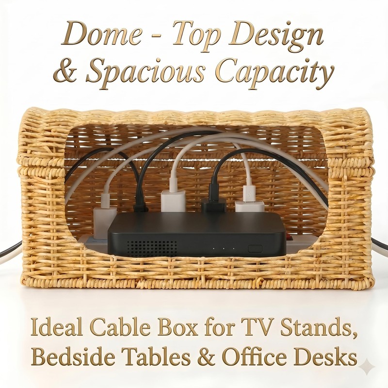 Large Rattan Cable Management Box, Decorative Large Power Strip and