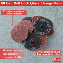 LEONTOOL 50 Pack roll Lock Quick Change Discs 2 Inches 80 Grit Sanding Discs for Drill Aluminum Oxide Coated Die Grinder Accessories Surface Conditioning Tool for Rust Paint Removal