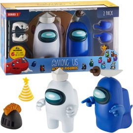 P.M.I. Among Us Action Figures | Two of Four 4.5-Inch-Tall Collectibles | Among Us Toys and Playable Mini Toys | White Crewmate and Blue Ghost with 6 Accessories: Hats and Hands | Kids’ Toys