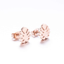 Simple Stainless Steel Tropical Monstera Leaf Earrings for Women Coconut Palm Tree Stud Earing Ocean Beach Jewelry, Metal