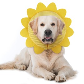 IEUUMLER Inflatable Recovery Dog Collar, Protective Donut Cone, Adjustable Soft Collar for Dog and Cat After Surgery Prevent from Biting & Scratching EU002 - Sunflower M+