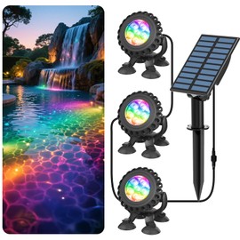 T-SUN Solar Pond Lights, 3-in-1 RGB Solar Underwater Pond Lights, IP68 Waterproof Sustainable Submersible Light for for Pond, Garden, Patio, Fountain, Pool, Waterfall Decoration