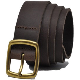 Ashford Ridge 34mm Full Skin Leather Belt with Brass Full Buckle, Vintage Brown, 100 cm (total length: 115 cm)