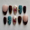 MAGLFELL Uñas Postizas de Gel de Otoño Almendradas de Longitud