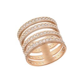 Tuscany Silver Women's Sterling Silver Rose Gold Plated 1 mm Cubic Zirconia Four Band Ring, Size N