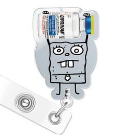 Funny Badge Reel, DoodleBob Propofol Retractable Holder with Glitter Alligator Clip, Cute Nurse Badge Reels for RN, MD, Critical Care, ICU, Healthcare, Work Accessor