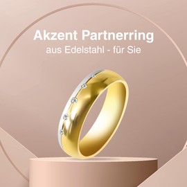 Akzent - Wedding rings, partner rings, engagement rings, stainless steel with Simili + engraving, bicolour, proposal rings, wedding rings, friendship rings, Stainless Steel, Simili