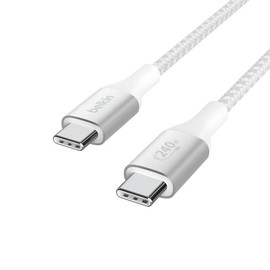 Belkin BoostCharge USB-C® to USB-C Cable 240W - Color: White, Cable Length: 6.6 ft