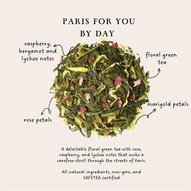 Palais des Thés - Paris For You By Day - Green Tea, Rose & Raspberry - 20 Cotton Tea Bags, Serves 20 Cups