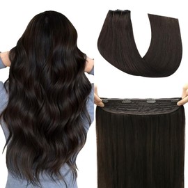 SAFIRENY Wire Hair Extensions Fish Line Hair Extensions Dark Brown Extensions, Invisible Wire Hair Extensions Real Human Hair Straight 14inch 70g Adjustable Size Hair Extensions(#2-14inch)