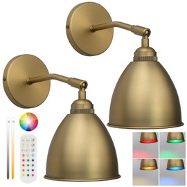Yosoan Battery Operated Wall Sconces Set of 2, Vintage Wireless Dimmable Lights with 2 On Off Rechargeable Bulbs Sconce with Remotes Control, 15 Colors Mode Lamp for Bedroom Living Room(Antique)