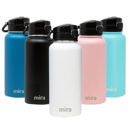 MIRA - Botella de agua de acero inoxidable – Termo de metal aislado al aspiradora mantiene el frío durante 24 horas, caliente durante 12 horas, sin BPA, tapa de boquilla de un solo toque, Blanco, 32 oz (960 ml, 1 qt)