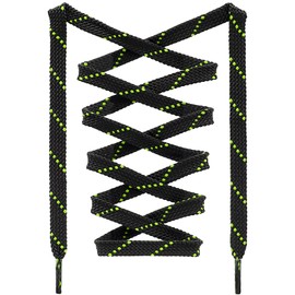 DANHUA Flat Thick Sneakers Shoelaces: 2 Pair 39.37 inch Black Fluorescent Green Twill Point Athletic Shoe Laces